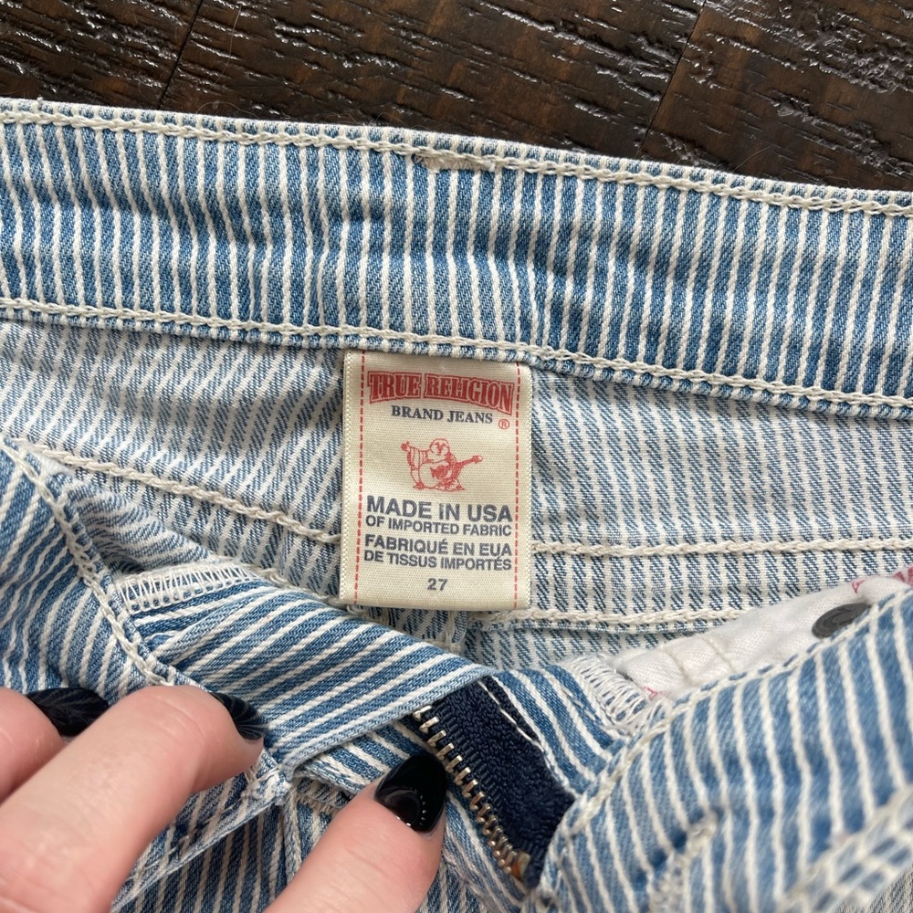 True Religion pinstripe denim shorts